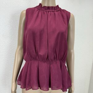 Graylin Halter Top sleeveless Peplum Chiffon Women mauve Office Siren L Staple